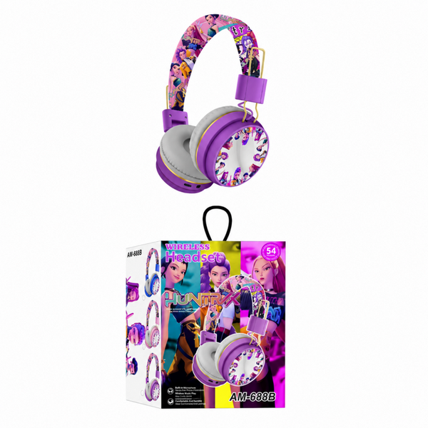 Навушники Headset дитячі бездротові Кпоп Мисливці на демонів KPop Demon Hunters з Bluetooth і мікрофоном для дівчинки, регульований розмір, фіолетові (SVS) 10873 фото